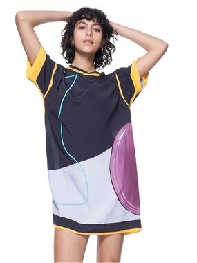 The Kit maya abstract shift short sleeve color block  dress